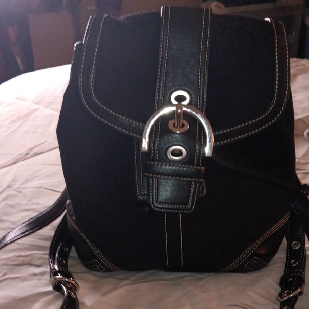 Black Backpack With White Stitching - image 2